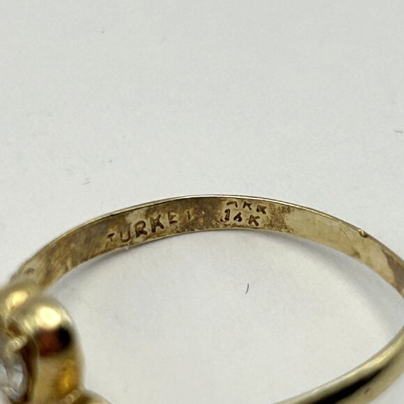 14K Turkey Ring Size 6.5 Two Stone CZ Heart Design - Picture 2 of 13